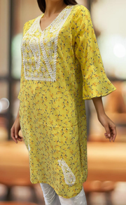 Yellow Machine Chikankari Kurti.  Versatile Cotton Fabric. | Laces and Frills - Laces and Frills