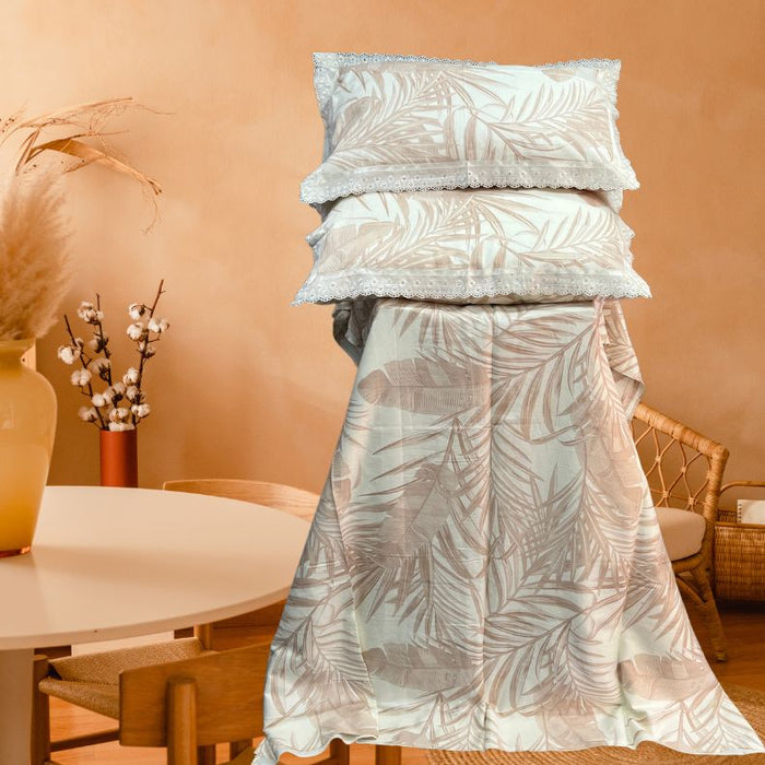Off White/Peach Leafy White Lace Double Bedsheet with Lace Pillow Covers/108" x 108" - Laces and Frills