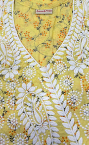 Yellow Machine Chikankari Kurti.  Versatile Cotton Fabric. | Laces and Frills - Laces and Frills