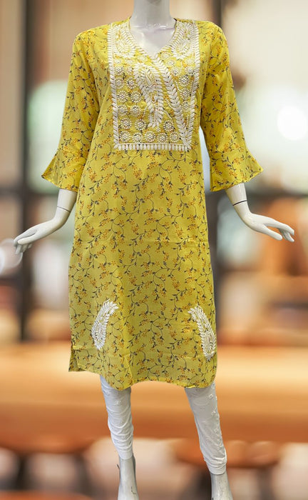 Yellow Machine Chikankari Kurti.  Versatile Cotton Fabric. | Laces and Frills - Laces and Frills