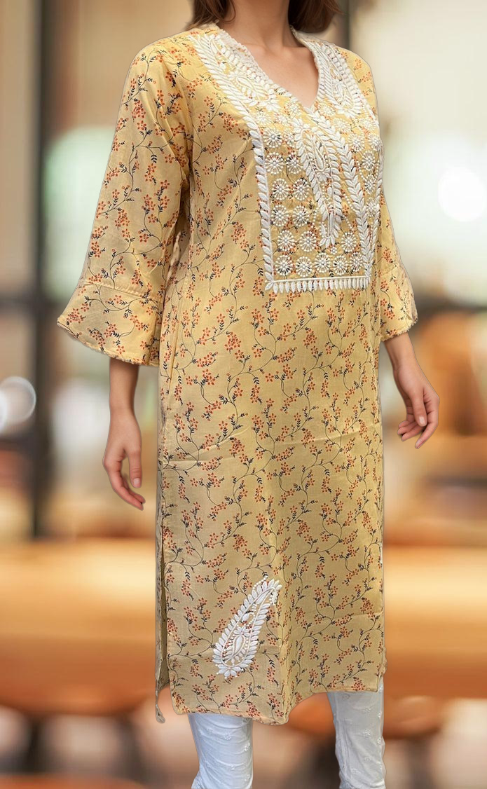 Peach Machine Chikankari Kurti.  Versatile Cotton Fabric. | Laces and Frills - Laces and Frills
