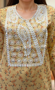 Peach Machine Chikankari Kurti.  Versatile Cotton Fabric. | Laces and Frills - Laces and Frills