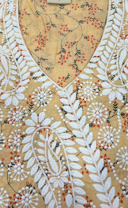 Peach Machine Chikankari Kurti.  Versatile Cotton Fabric. | Laces and Frills - Laces and Frills