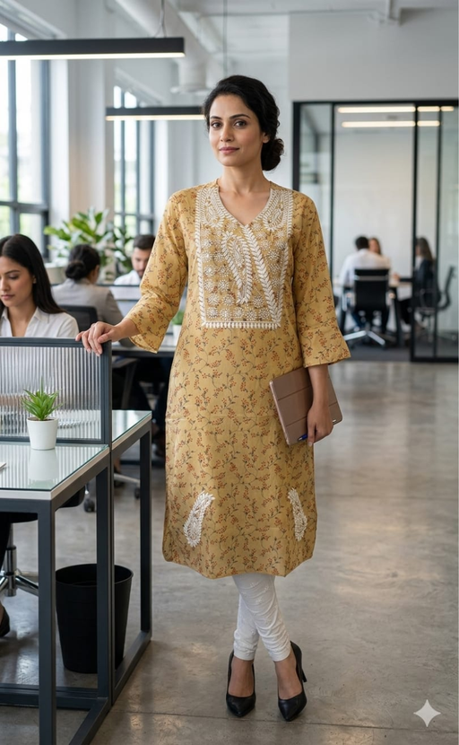 Peach Machine Chikankari Kurti.  Versatile Cotton Fabric. | Laces and Frills - Laces and Frills