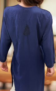 Navy Blue Chikankari Kurti. Flowy Rayon Fabric. | Laces and Frills - Laces and Frills