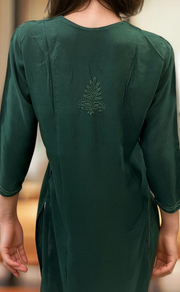 Bottle Green Chikankari Kurti. Flowy Rayon Fabric. | Laces and Frills - Laces and Frills