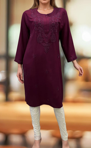 Beetroot Pink Chikankari Kurti. Flowy Rayon Fabric. | Laces and Frills - Laces and Frills
