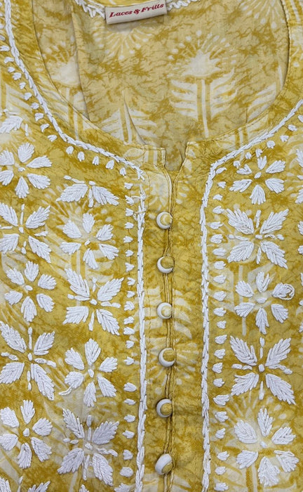 Yellow Chikankari Kurti. Flowy Rayon Fabric. | Laces and Frills - Laces and Frills