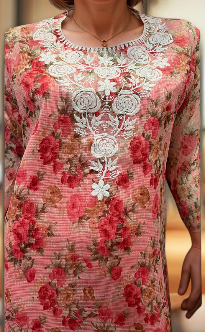 Red Chikankari Kurti. Kota Doria Fabric. | Laces and Frills - Laces and Frills