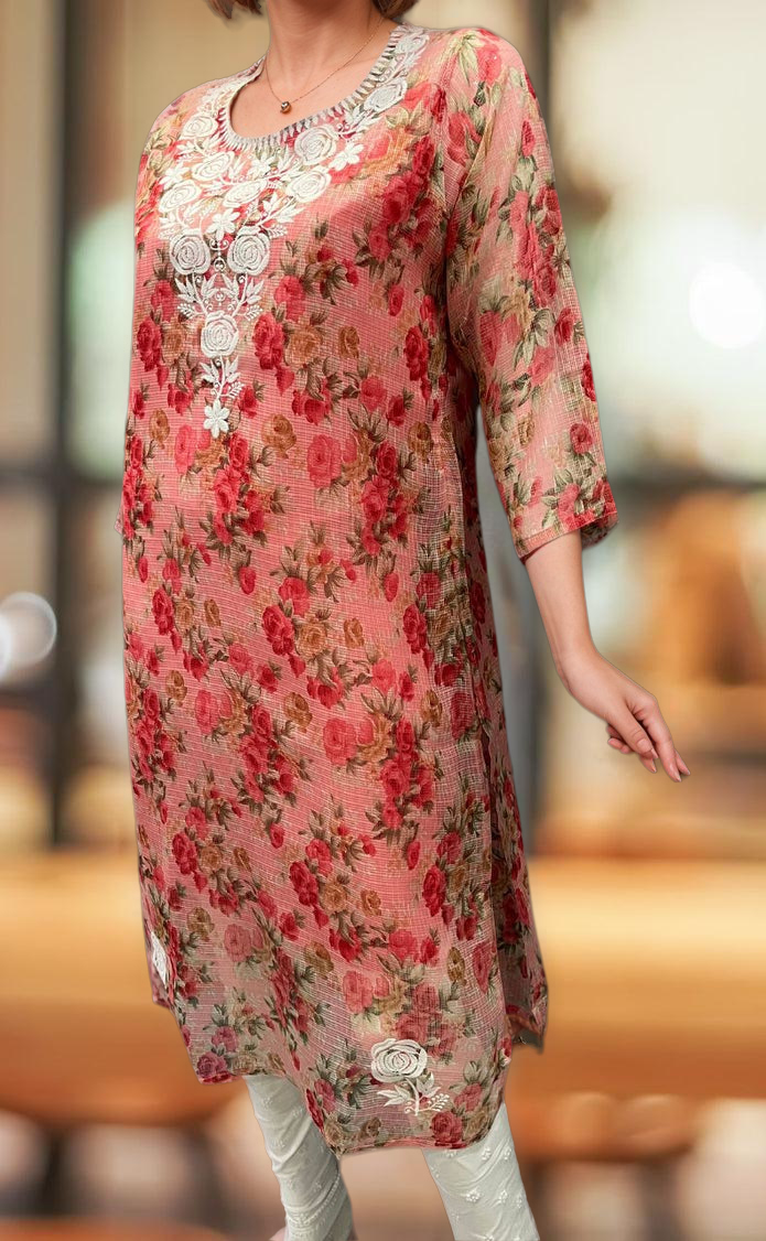 Red Chikankari Kurti. Kota Doria Fabric. | Laces and Frills - Laces and Frills
