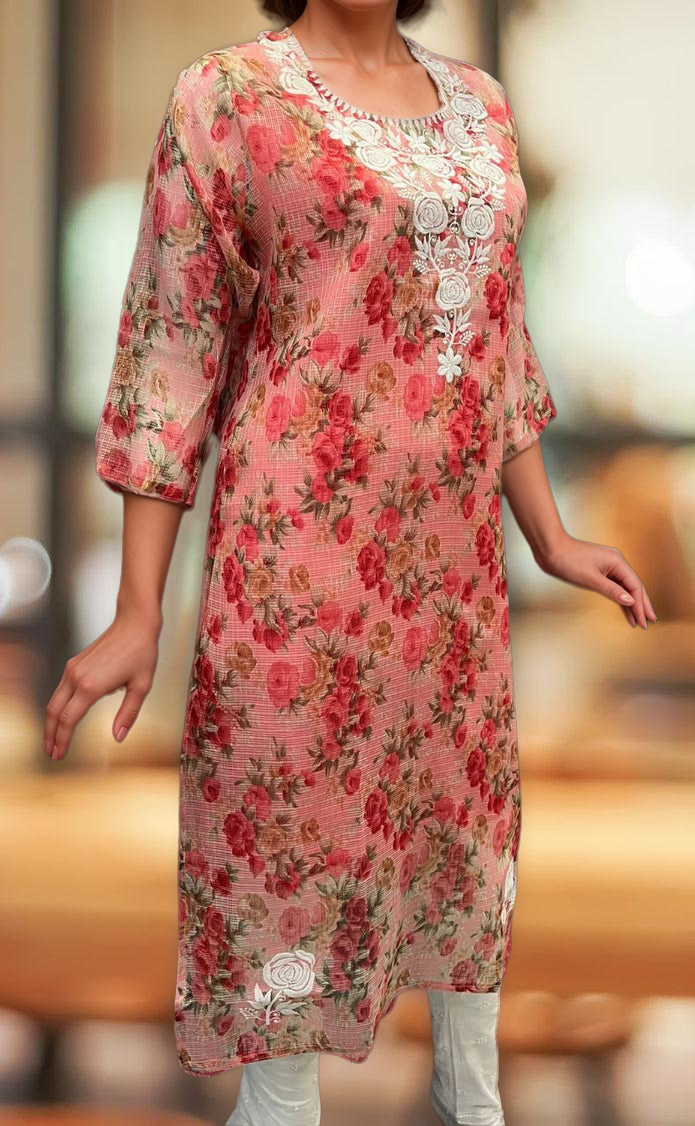 Red Chikankari Kurti. Kota Doria Fabric. | Laces and Frills - Laces and Frills