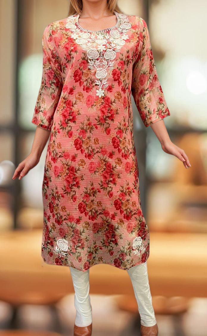 Red Chikankari Kurti. Kota Doria Fabric. | Laces and Frills - Laces and Frills