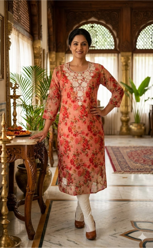 Red Chikankari Kurti. Kota Doria Fabric. | Laces and Frills - Laces and Frills
