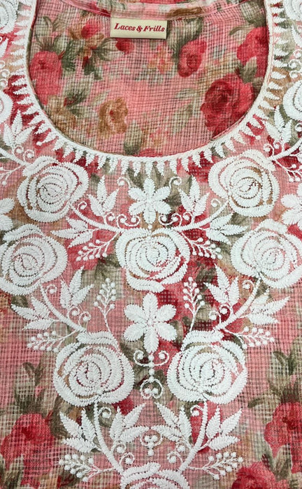 Red Chikankari Kurti. Kota Doria Fabric. | Laces and Frills - Laces and Frills