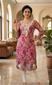 Pink Chikankari Kurti. Kota Doria Fabric. | Laces and Frills - Laces and Frills