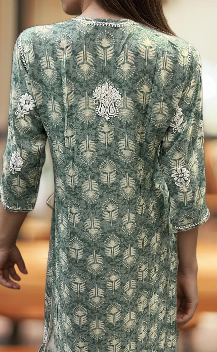 Grey Chikankari Kurti.Flowy Rayon Fabric. | Laces and Frills - Laces and Frills