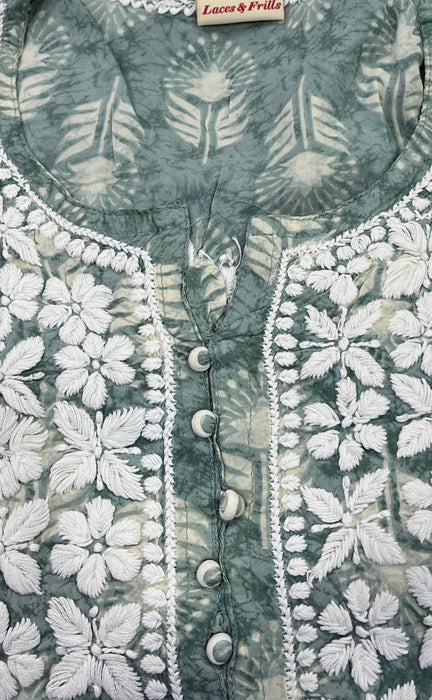 Grey Chikankari Kurti. Flowy Rayon Fabric. | Laces and Frills - Laces and Frills
