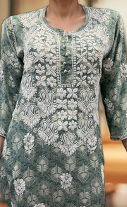 Grey Chikankari Kurti.Flowy Rayon Fabric. | Laces and Frills - Laces and Frills