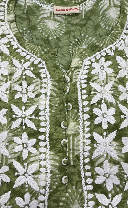 Green Chikankari Kurti. Flowy Rayon Fabric. | Laces and Frills - Laces and Frills