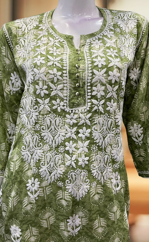 Green Chikankari Kurti. Flowy Rayon Fabric. | Laces and Frills - Laces and Frills