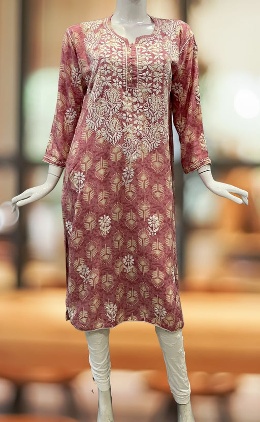 Onion Pink Chikankari Kurti. Flowy Rayon Fabric. | Laces and Frills - Laces and Frills