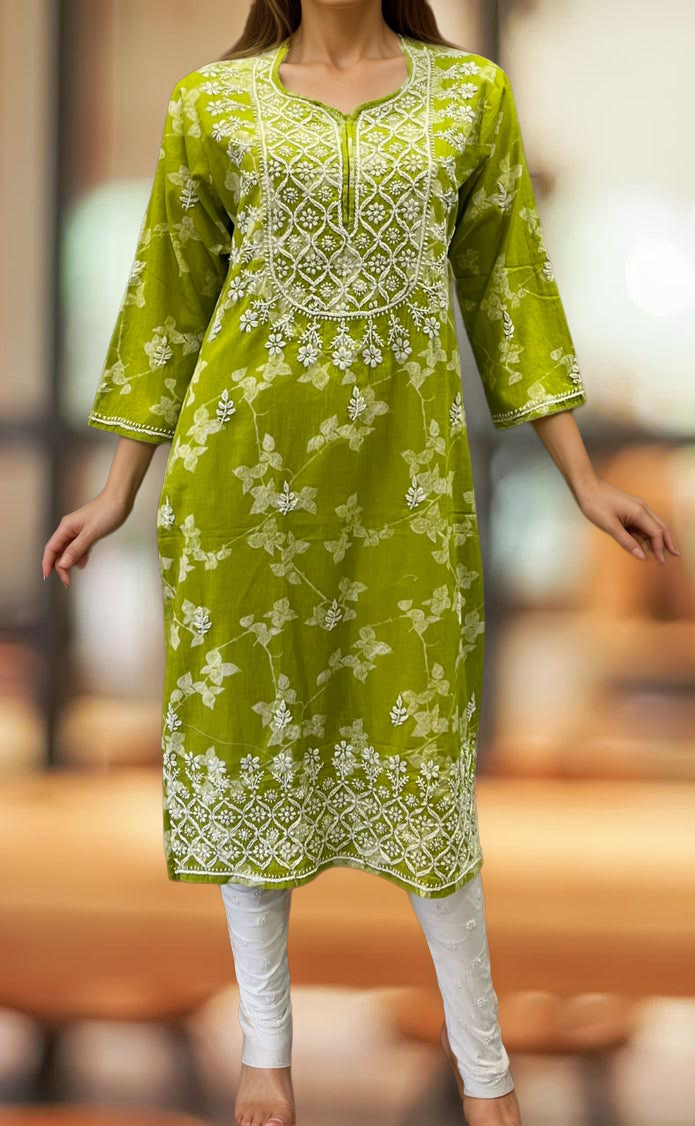 Green Machine Chikankari Kurti.  Versatile Cotton Fabric. | Laces and Frills - Laces and Frills
