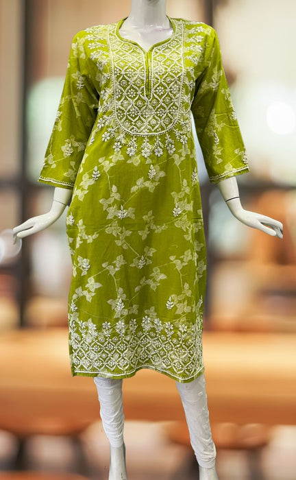 Green Machine Chikankari Kurti.  Versatile Cotton Fabric. | Laces and Frills - Laces and Frills