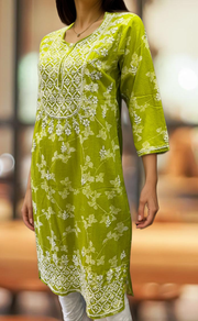 Green Machine Chikankari Kurti.  Versatile Cotton Fabric. | Laces and Frills - Laces and Frills
