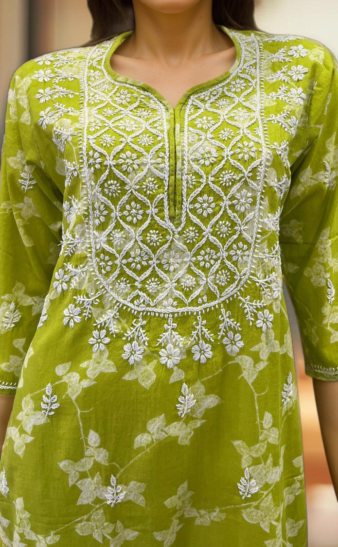 Green Machine Chikankari Kurti.  Versatile Cotton Fabric. | Laces and Frills - Laces and Frills