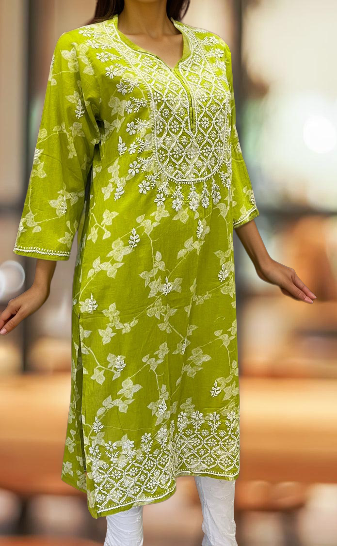 Green Machine Chikankari Kurti.  Versatile Cotton Fabric. | Laces and Frills - Laces and Frills