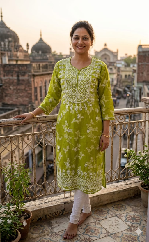 Green Machine Chikankari Kurti.  Versatile Cotton Fabric. | Laces and Frills - Laces and Frills
