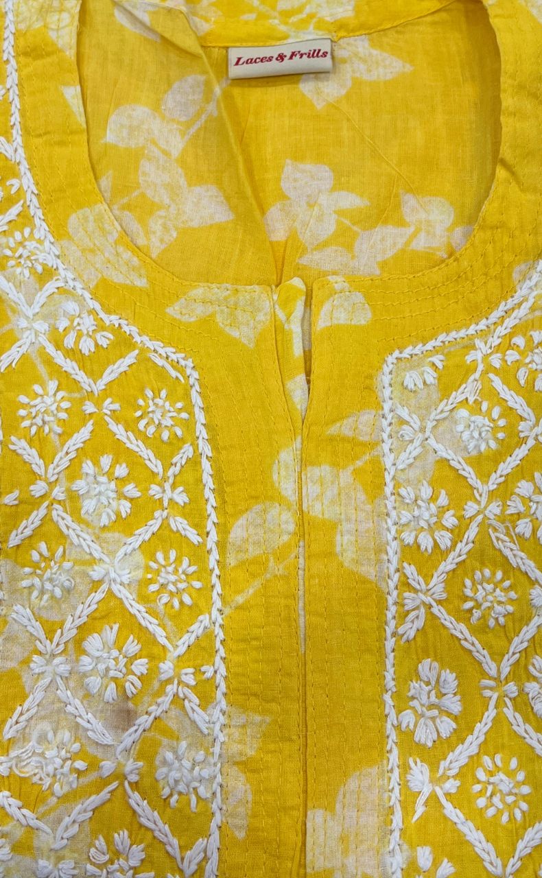 Yellow Machine Chikankari Kurti.  Versatile Cotton Fabric. | Laces and Frills - Laces and Frills