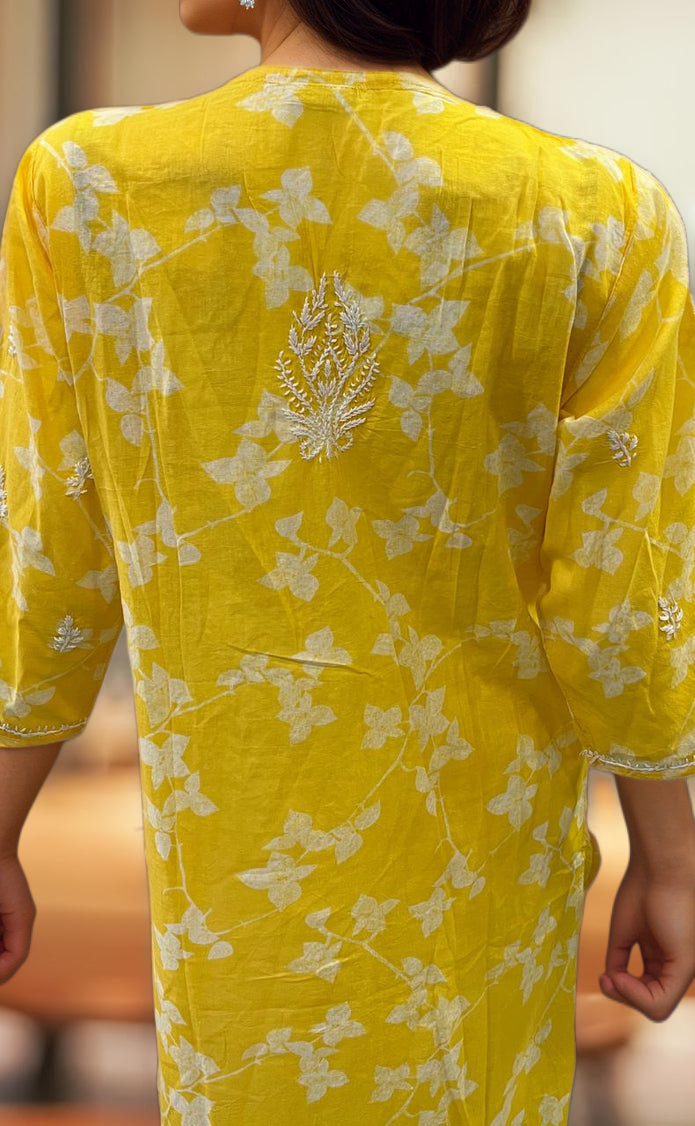Yellow Machine Chikankari Kurti.  Versatile Cotton Fabric. | Laces and Frills - Laces and Frills