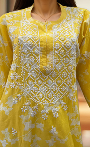 Yellow Machine Chikankari Kurti.  Versatile Cotton Fabric. | Laces and Frills - Laces and Frills