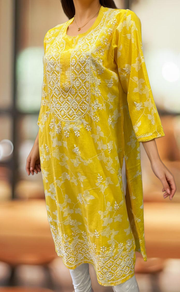 Yellow Machine Chikankari Kurti.  Versatile Cotton Fabric. | Laces and Frills - Laces and Frills