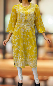 Yellow Machine Chikankari Kurti.  Versatile Cotton Fabric. | Laces and Frills - Laces and Frills