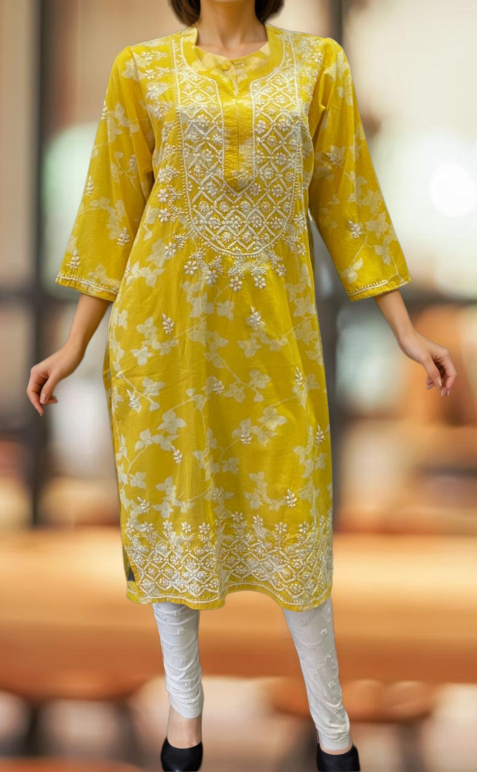 Yellow Machine Chikankari Kurti.  Versatile Cotton Fabric. | Laces and Frills - Laces and Frills
