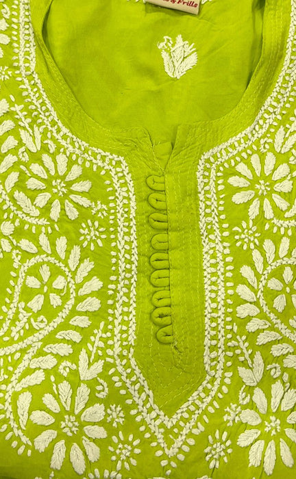 Green Chikankari Short Kurti. Flowy Rayon Fabric. | Laces and Frills - Laces and Frills