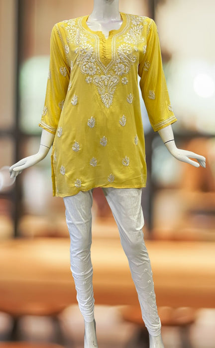 Yellow Cotton Hand Embroidered Short Kurti, Casual Wear at Rs 650/piece in  Jaipur