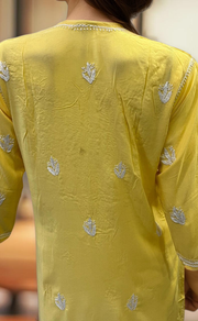 Yellow Chikankari Short Kurti. Flowy Rayon Fabric. | Laces and Frills - Laces and Frills