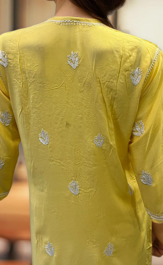 Yellow Chikankari Short Kurti. Flowy Rayon Fabric. | Laces and Frills - Laces and Frills