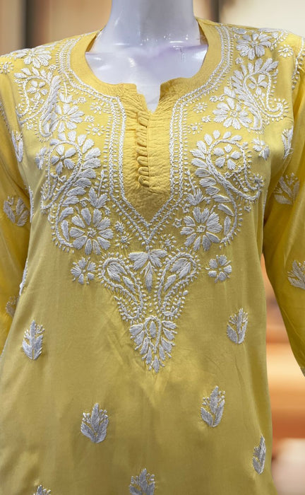 Rayon Embroidered Yellow Indo Western Kurti with Dupatta - KTI1542