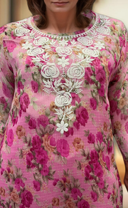 Pink Chikankari Kurti. Kota Doria Fabric. | Laces and Frills - Laces and Frills