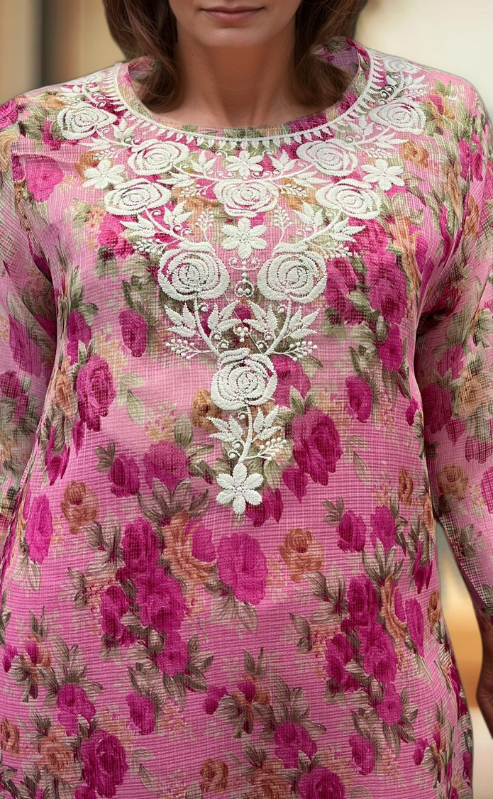 Pink Chikankari Kurti. Kota Doria Fabric. | Laces and Frills - Laces and Frills