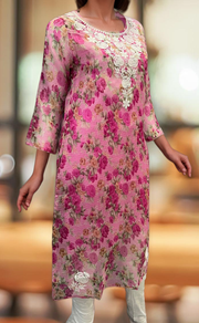 Pink Chikankari Kurti. Kota Doria Fabric. | Laces and Frills - Laces and Frills