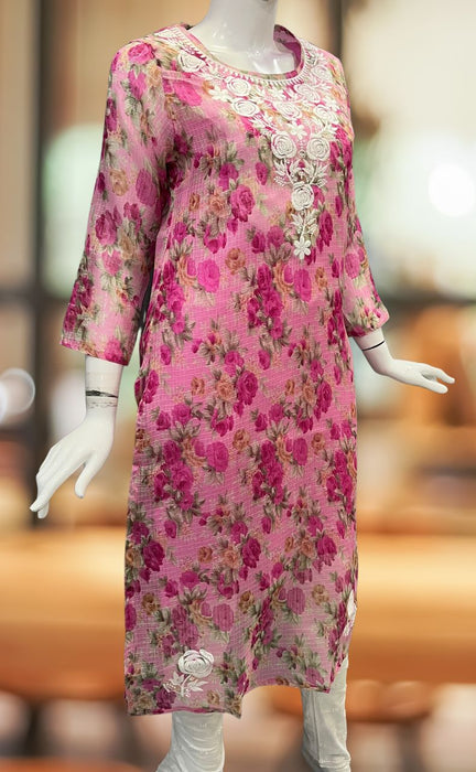 Pink Chikankari Kurti. Kota Doria Fabric. | Laces and Frills - Laces and Frills