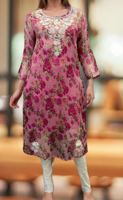 Pink Chikankari Kurti. Kota Doria Fabric. | Laces and Frills - Laces and Frills
