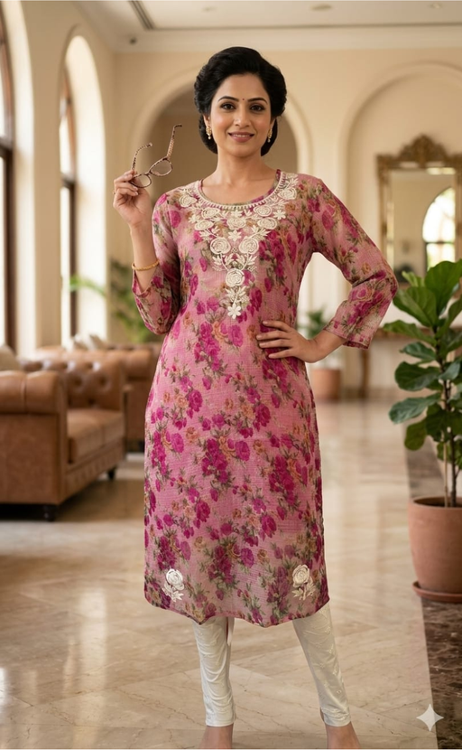 Pink Chikankari Kurti. Kota Doria Fabric. | Laces and Frills - Laces and Frills