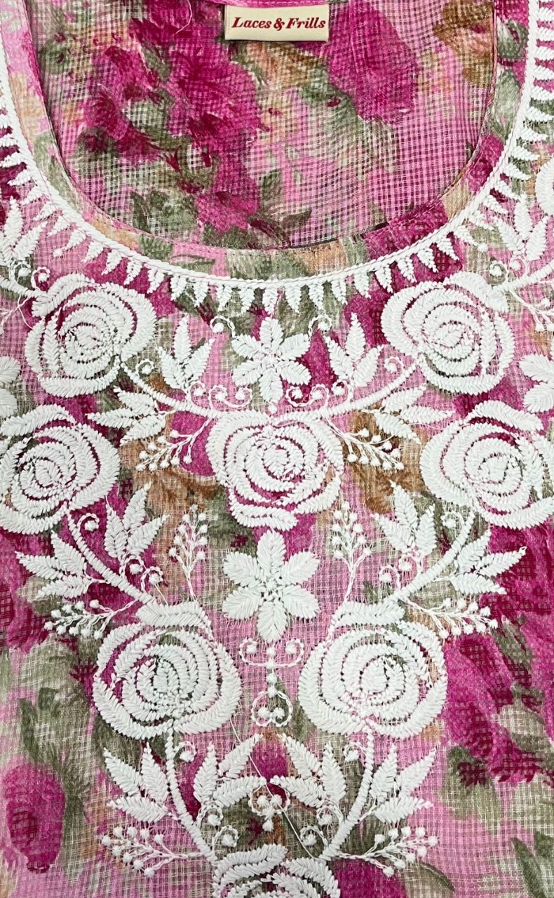 Pink Chikankari Kurti. Kota Doria Fabric. | Laces and Frills - Laces and Frills