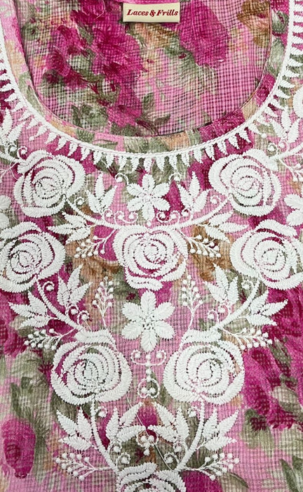 Pink Chikankari Kurti. Kota Doria Fabric. | Laces and Frills - Laces and Frills